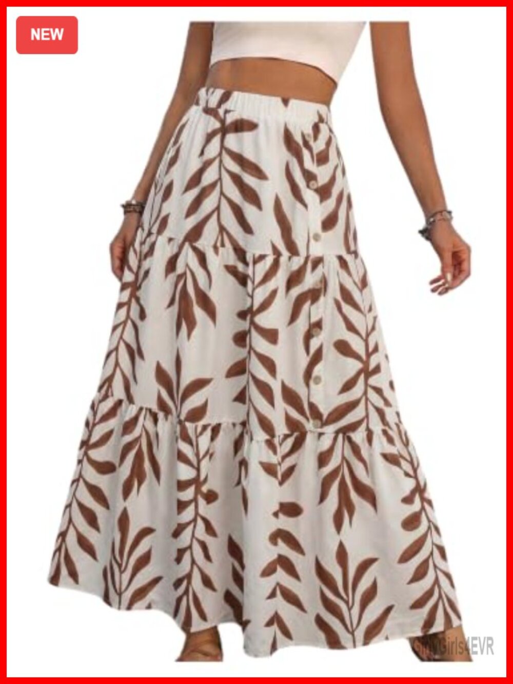 Boho Tropical Leaf Print A-Line Long Skirt Side Button Vacation